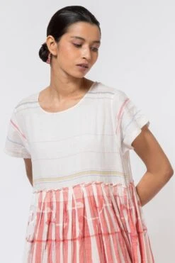 Injiri White & Red Striped Jamdani Dress -Deals Toggora Store 252inj14 4