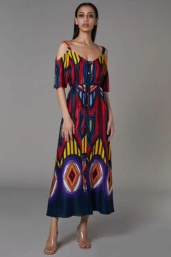 Saaksha & Kinni Abstract Print Summer Dress With Sleeves And Belt