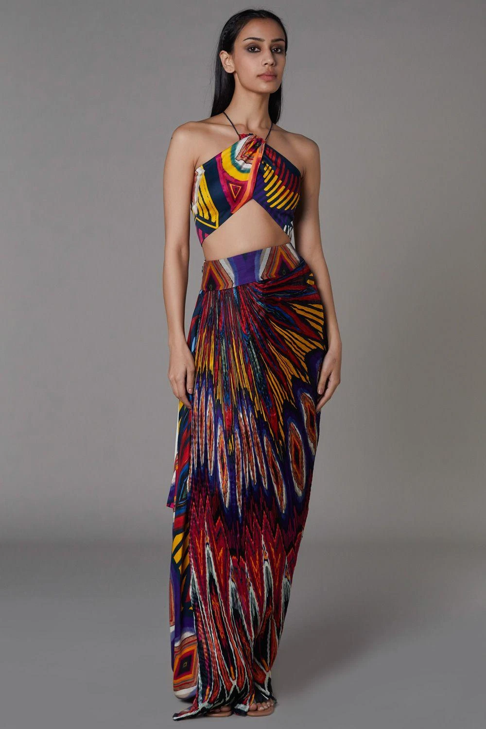 Saaksha & Kinni Abstract Print Hand Micro Pleated Asymmetric Skirt 3 Saaksha & Kinni Abstract Print Hand Micro Pleated Asymmetric Skirt