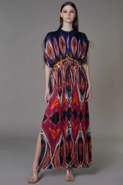 Saaksha & Kinni Hand Micro-pleated Abstract Print Kaftan Dress