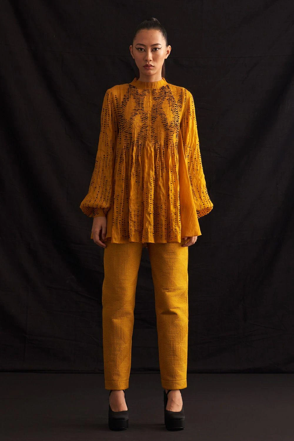 Amrich Mae Quilted Narrow Leg Trousers In Yellow 3 Amrich Mae Quilted Narrow Leg Trousers In Yellow