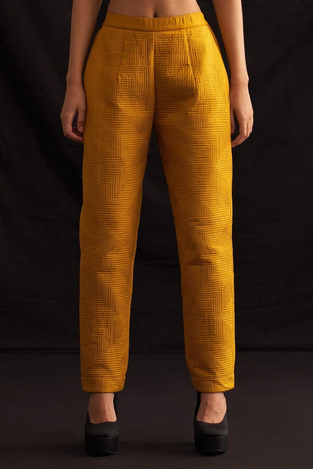 Amrich Mae Quilted Narrow Leg Trousers In Yellow 4 Amrich Mae Quilted Narrow Leg Trousers In Yellow - Image 2