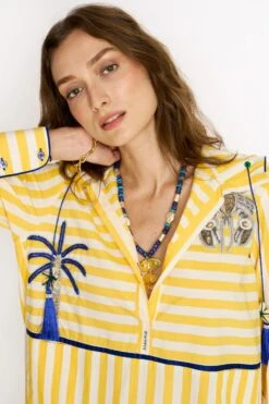 Rara Avis Yellow Hand Embellished Kaftan With A Hood -Deals Toggora Store 25ra7 4