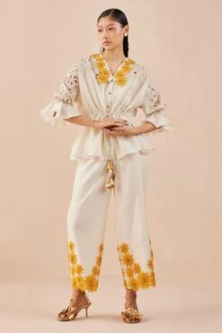 Chandrima Ivory Sunflower Pants