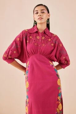 Chandrima Fuchsia Applique And Beadwork Kimono Dress -Deals Toggora Store 2811cha27 3