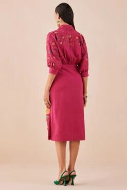 Chandrima Fuchsia Applique And Beadwork Kimono Dress -Deals Toggora Store 2811cha27 4