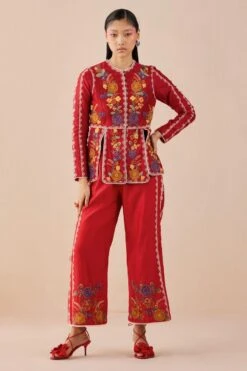 Chandrima Red Embroidered Pants