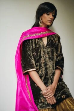 Shorshe Moss Green Velvet Kurta & Sharara -Deals Toggora Store 2812sho4 3