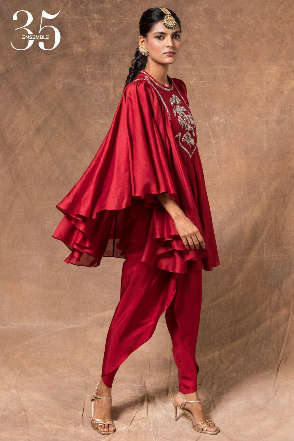 Jayanti Reddy Red Satin Silk Dhoti 4 Jayanti Reddy Red Satin Silk Dhoti - Image 2