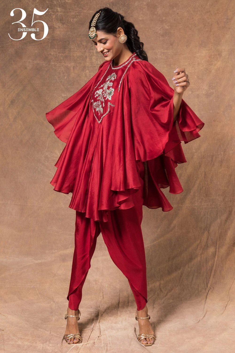 Jayanti Reddy Red Satin Silk Dhoti 5 Jayanti Reddy Red Satin Silk Dhoti - Image 3