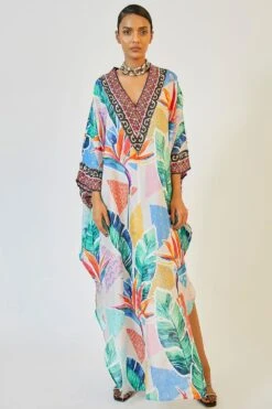 Rajdeep Ranawat V-neck Printed Silk Kaftan
