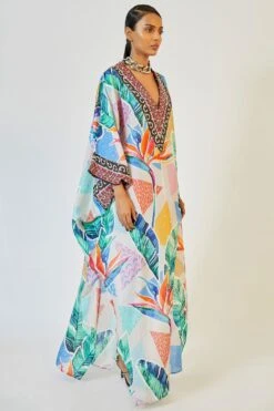 Rajdeep Ranawat V-neck Printed Silk Kaftan -Deals Toggora Store 2912rd16 3