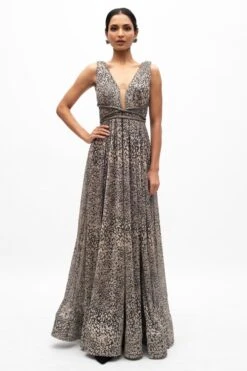 Sharnita Nandwana Black Foil Cheetah Print Gown