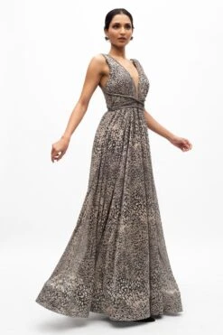 Sharnita Nandwana Black Foil Cheetah Print Gown -Deals Toggora Store 2912sn2 3