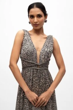 Sharnita Nandwana Black Foil Cheetah Print Gown -Deals Toggora Store 2912sn2 4