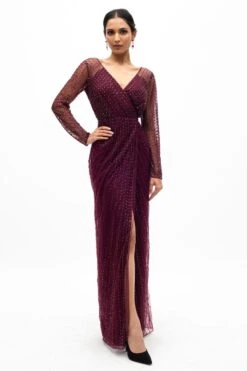 Sharnita Nandwana Red Embellished Gown With A Side Slit