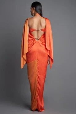 Amit Aggarwal Rust & Orange Panelled Draped Dress -Deals Toggora Store 293ag14 3