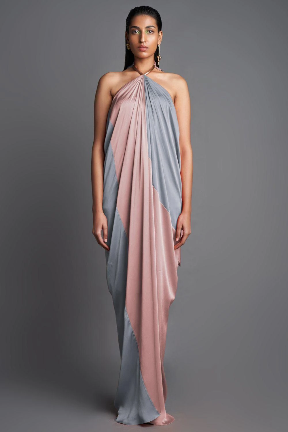 Amit Aggarwal Blush Grey Panelled Draped Dress 3 Amit Aggarwal Blush Grey Panelled Draped Dress