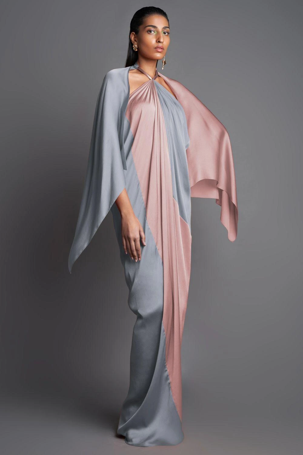 Amit Aggarwal Blush Grey Panelled Draped Dress 4 Amit Aggarwal Blush Grey Panelled Draped Dress - Image 2