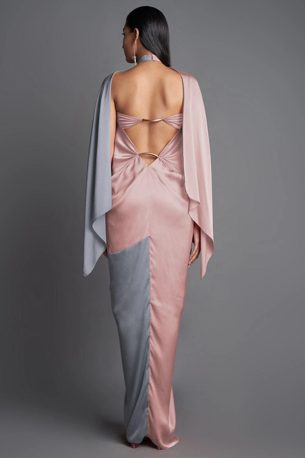 Amit Aggarwal Blush Grey Panelled Draped Dress 5 Amit Aggarwal Blush Grey Panelled Draped Dress - Image 3