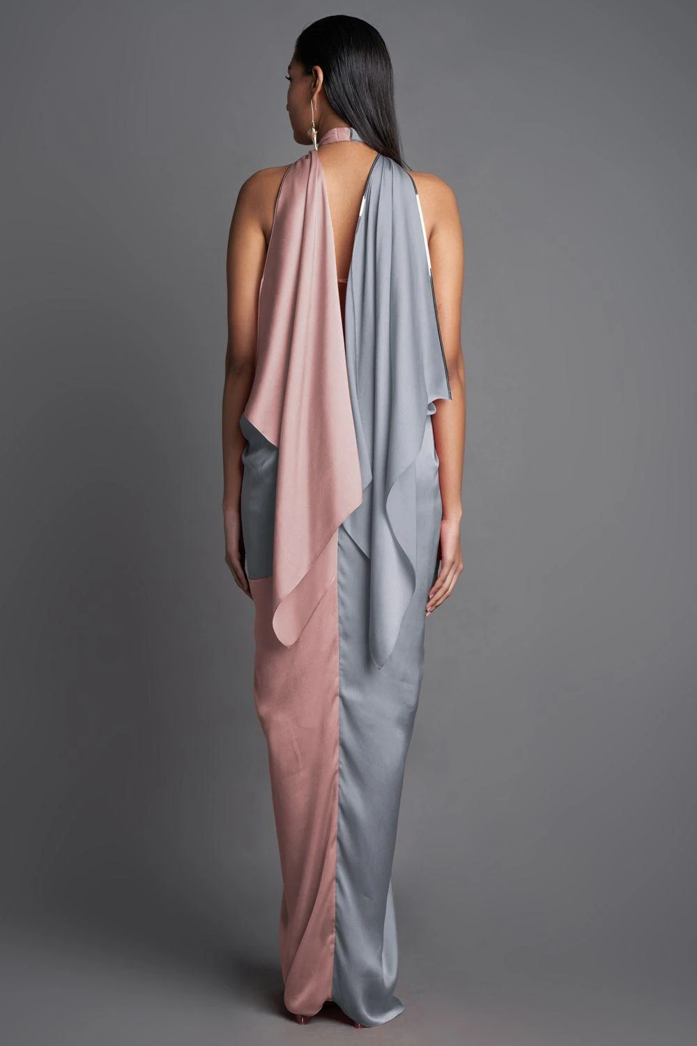 Amit Aggarwal Blush Grey Panelled Draped Dress 6 Amit Aggarwal Blush Grey Panelled Draped Dress - Image 4