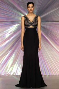 Amit Aggarwal Metallic Corded Yoke Gown