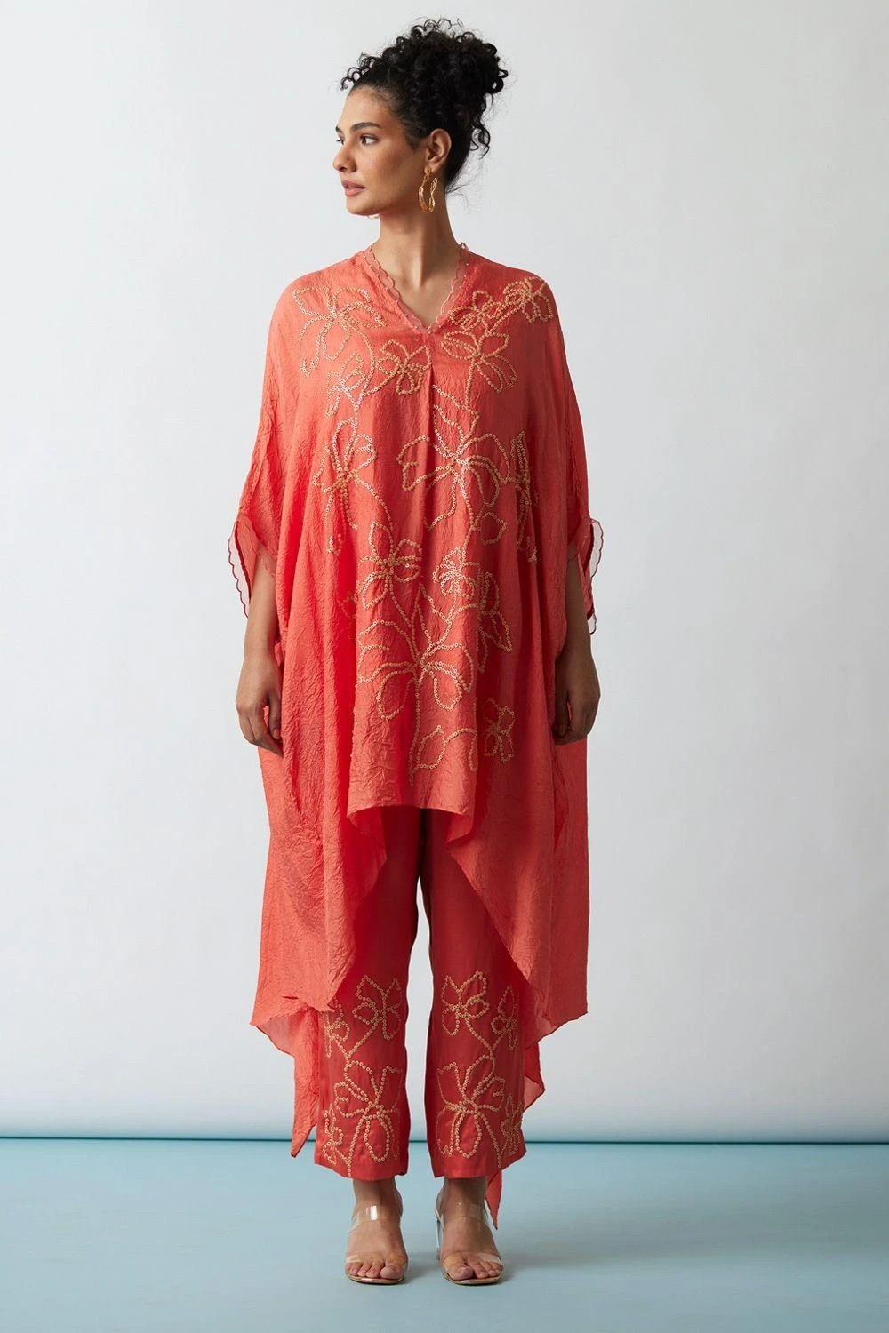 ONE NOT TWO Coral Floral Embellished Kaftan Set 3 ONE NOT TWO Coral Floral Embellished Kaftan Set