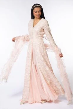 Devika Bhayana Pink Embroidered Sharara Set With Ruffle Dupatta