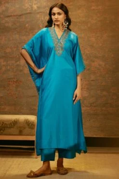 BRIH Firozi Hand Embroidered Kaftan Set