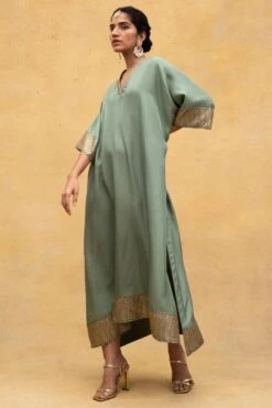 Jayanti Reddy Green Embellished Kaftan With Benarasi Borders -Deals Toggora Store 300523jr01 3