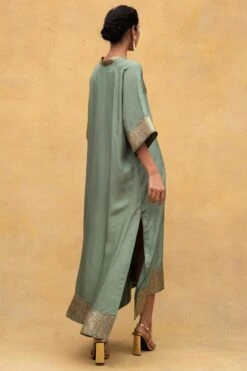 Jayanti Reddy Green Embellished Kaftan With Benarasi Borders -Deals Toggora Store 300523jr01 5