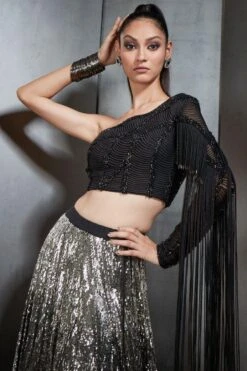 Rohit Gandhi + Rahul Khanna Black Ombre Embellished Lehenga Set -Deals Toggora Store 3011rr02 3