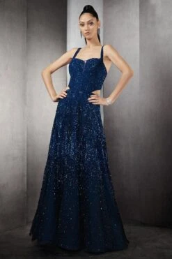 Rohit Gandhi + Rahul Khanna Galaxy Blue Embellished Gown