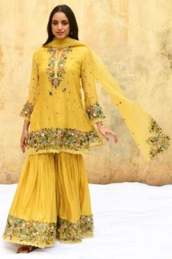 Niti Bothra Yellow Floral Applique Sharara Set
