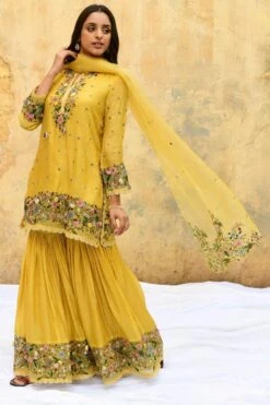 Niti Bothra Yellow Floral Applique Sharara Set -Deals Toggora Store 30323nb4 3