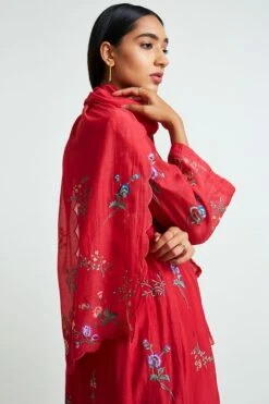 Payal Pratap Red Chanderi Embroidered Scarf -Deals Toggora Store 30rg 42 3