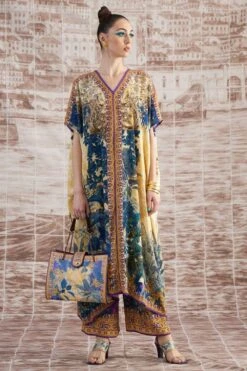 Rajdeep Ranawat Mustard Majida V-neck Floral Kaftan