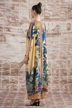 Rajdeep Ranawat Mustard Majida V-neck Floral Kaftan -Deals Toggora Store 3103rr31 5