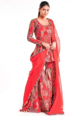 Aisha Rao Red Printed & Embellished Sharara Set