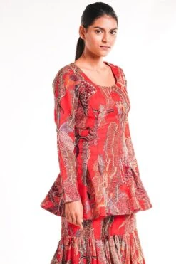 Aisha Rao Red Printed & Embellished Sharara Set -Deals Toggora Store 315104 3
