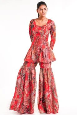 Aisha Rao Red Printed & Embellished Sharara Set -Deals Toggora Store 315104 4