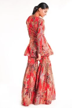 Aisha Rao Red Printed & Embellished Sharara Set -Deals Toggora Store 315104 5
