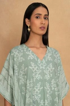 Ikai Granite Green Shibori Pleated Kaftan -Deals Toggora Store 31523ia5 4