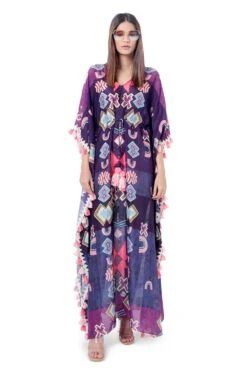 PS Pret By Payal Singhal Purple Printed Silkmul Kaftan