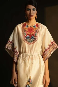 Chandrima Ivory Embroidered Kaftan With Beadwork