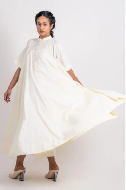Ahmev Ivory Textured Godet Dress