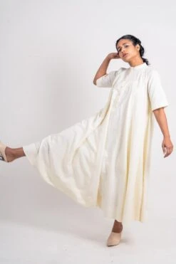 Ahmev Ivory Textured Godet Dress -Deals Toggora Store 328302 3