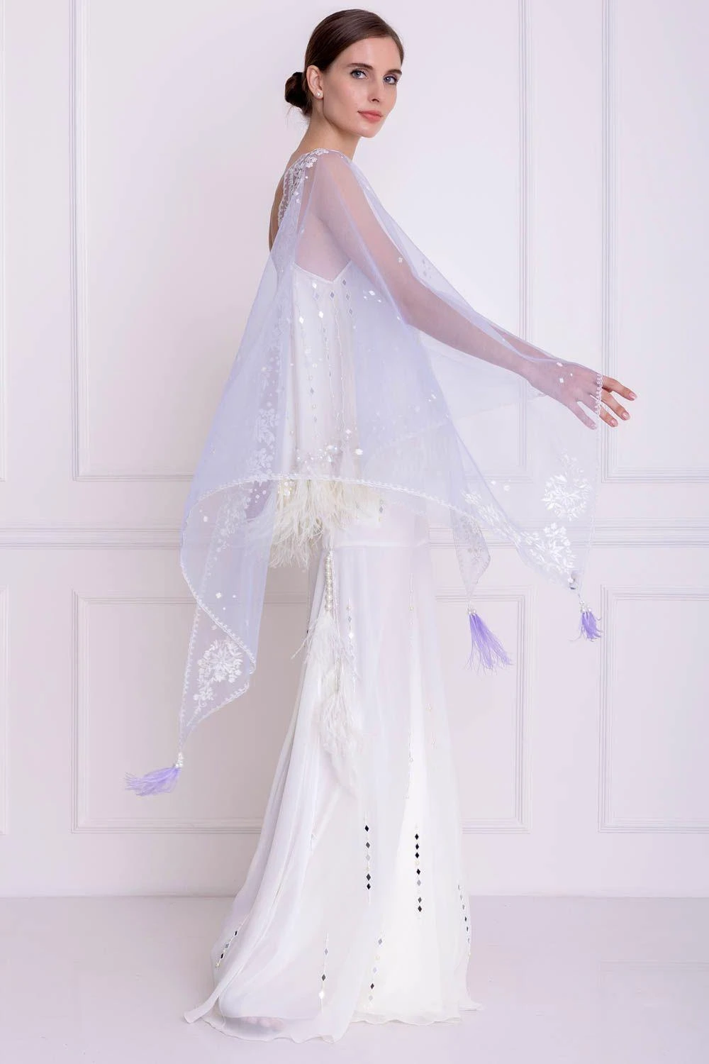 Dilnaz Periwinkle Triangle Shoulder Stole 4 Dilnaz Periwinkle Triangle Shoulder Stole - Image 2