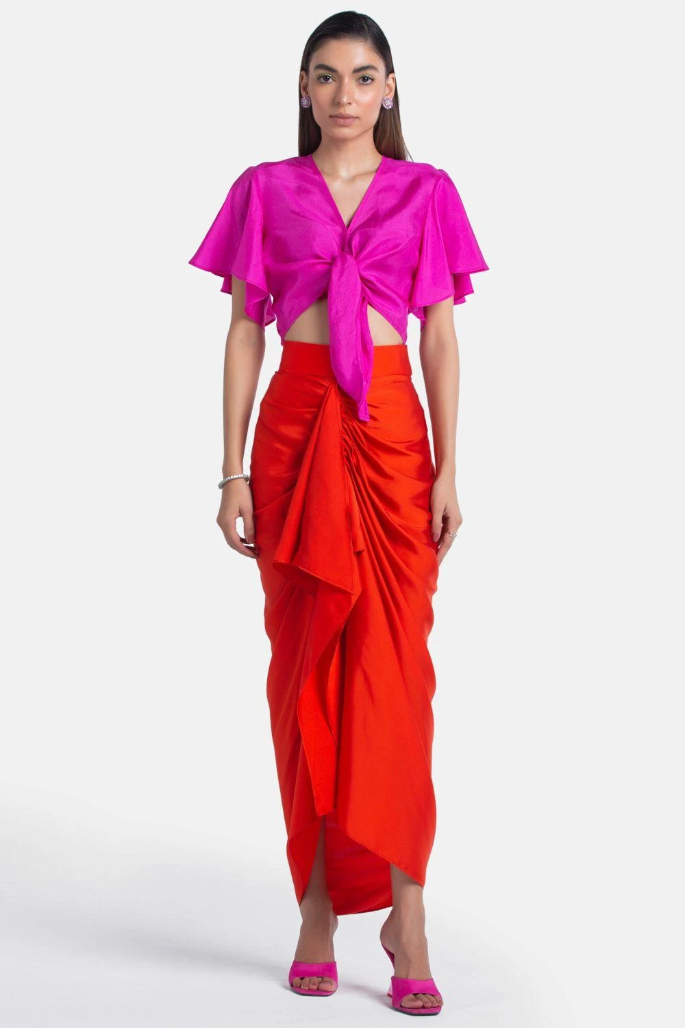 431-88 By Shweta Kapur Orange Satin Draped Skirt 3 431-88 By Shweta Kapur Orange Satin Draped Skirt