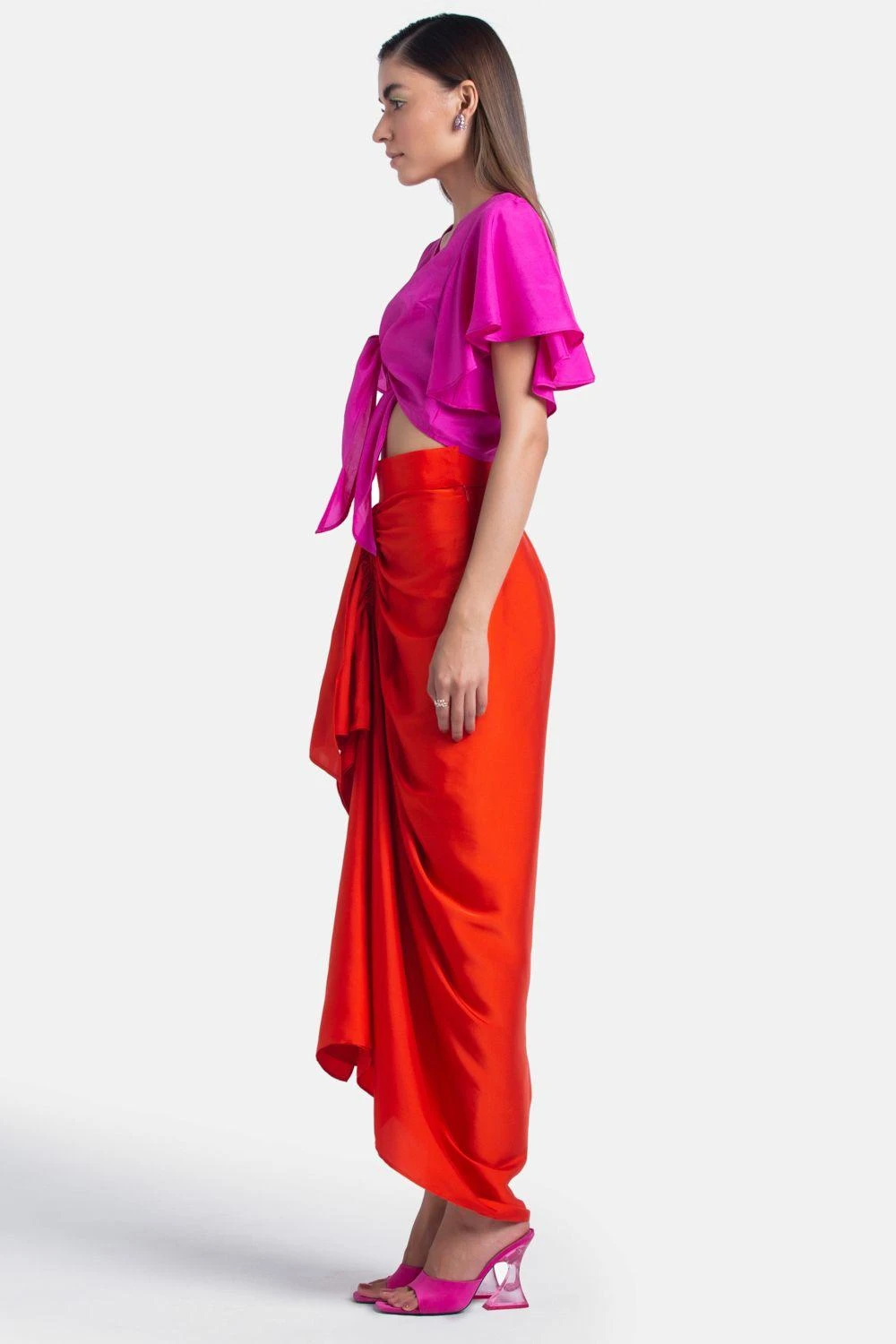 431-88 By Shweta Kapur Orange Satin Draped Skirt 4 431-88 By Shweta Kapur Orange Satin Draped Skirt - Image 2